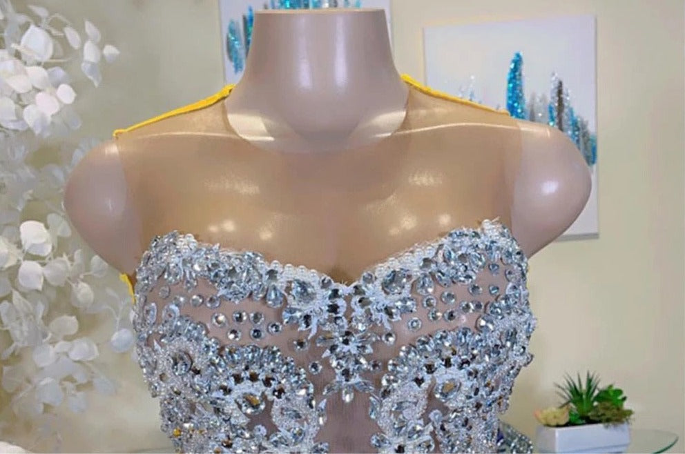 Crystal Beaded Sheer O-neck Sleeveless Mermaid Gowns