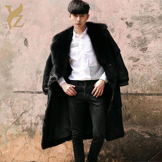Real Rabbit Fur Big Fox Collar Long Coats