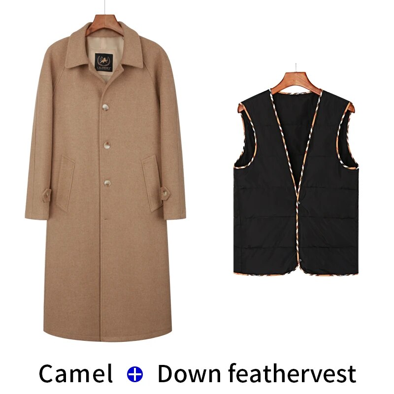 X-Long Wool Trench Coats Inner Detachable Down Vest