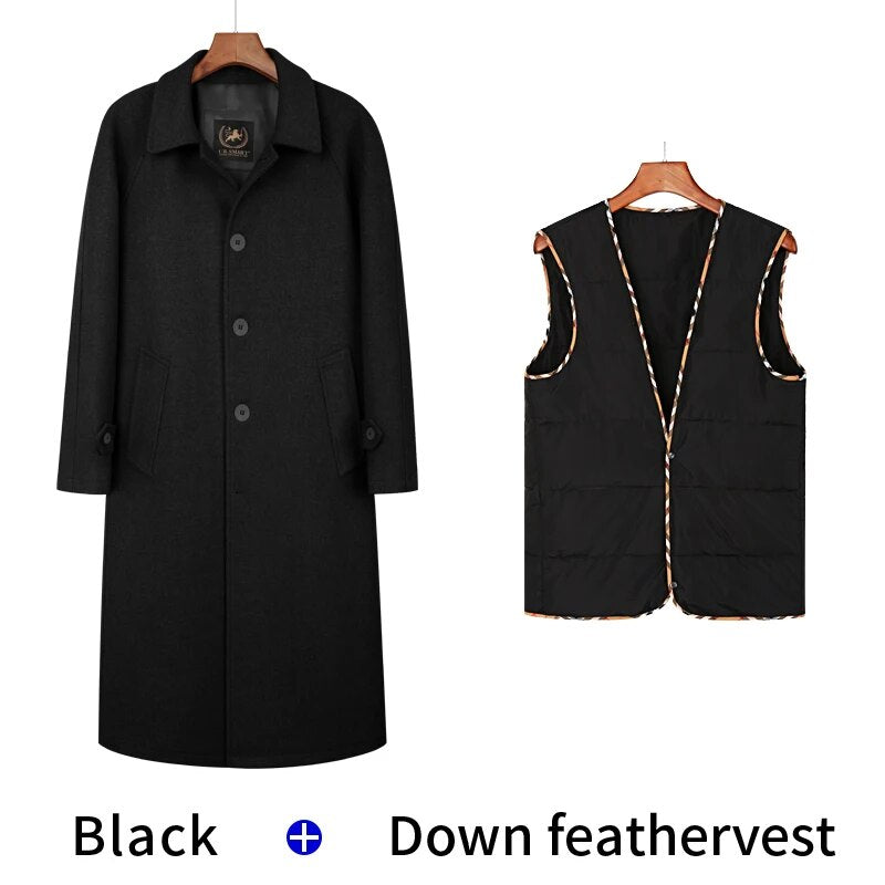 X-Long Wool Trench Coats Inner Detachable Down Vest