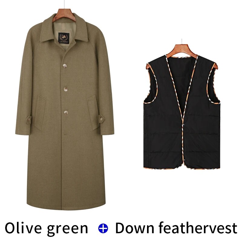 X-Long Wool Trench Coats Inner Detachable Down Vest