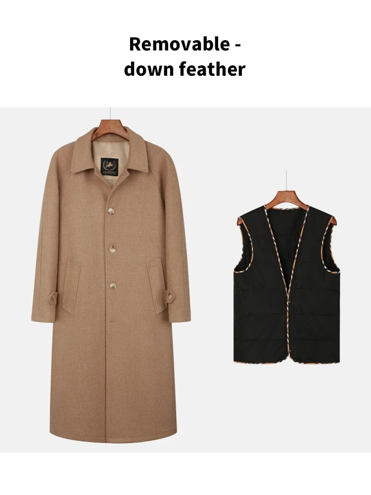 X-Long Wool Trench Coats Inner Detachable Down Vest