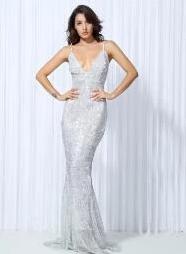 Deep V Sequins Sleeveless Trumpet Mermaid Maxi Dresses