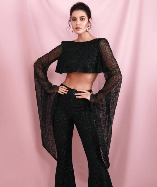 Cut Out Open Back Trumpet Shape Glitter Long Sleeve Jumpsuit