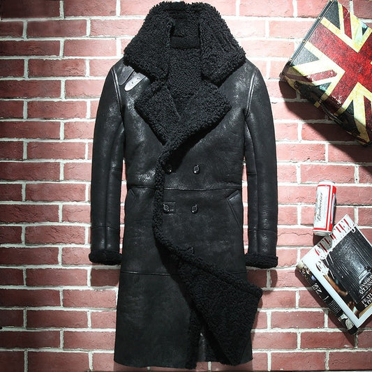 Vintage Genuine Leather Real Shearling Fur Overcoat