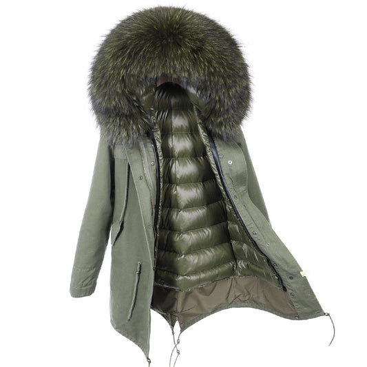 Waterproof Real Fur Duck Down Puffer Liner Parka Long Coats