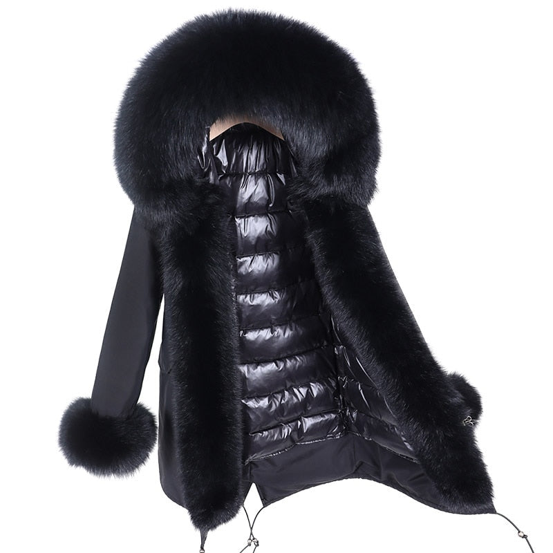 Waterproof Real Fur Duck Down Puffer Liner Parka Long Coats