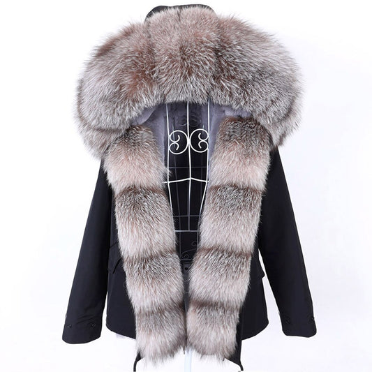 Big Fluffy Fox Fur Collar Parkas Short Coats