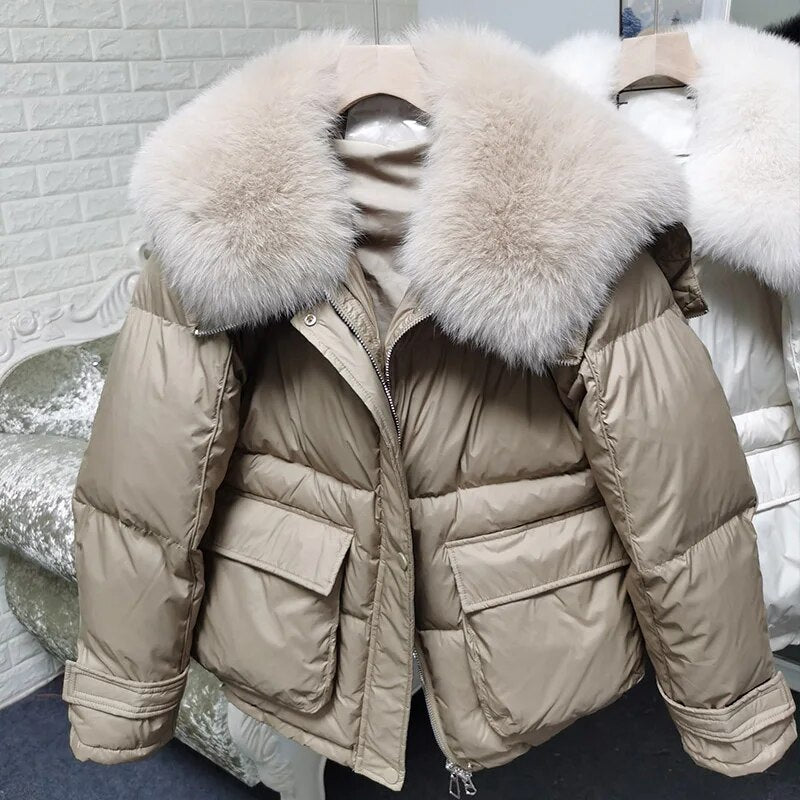 Losse Duck Down Real Fox Fur Collar Parka Puffer Coats
