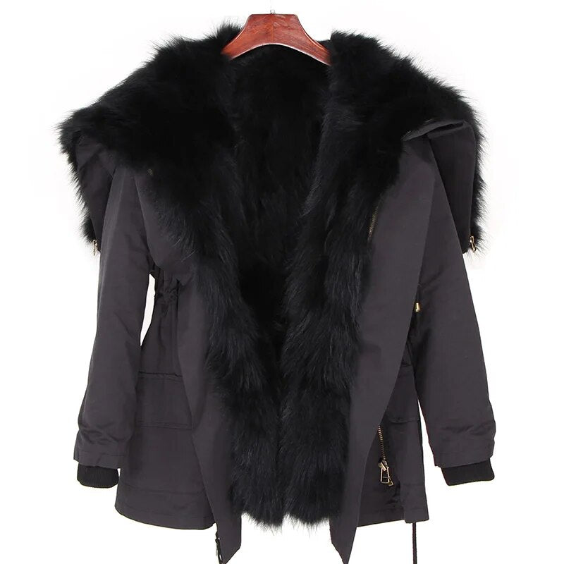 Losse Duck Down Real Fox Fur Collar Parka Puffer Coats