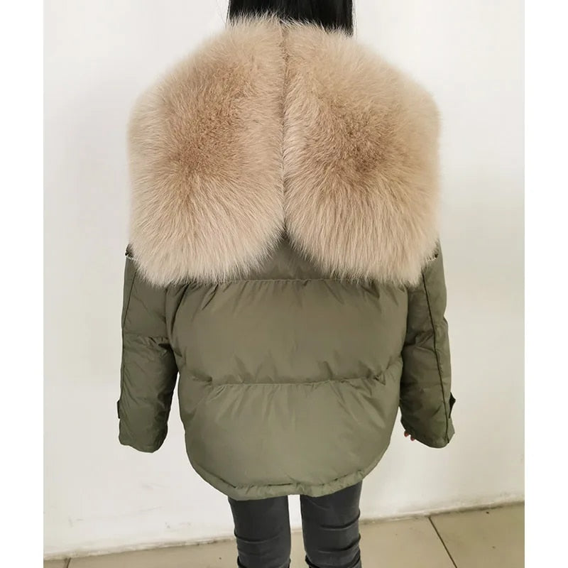 Losse Duck Down Real Fox Fur Collar Parka Puffer Coats