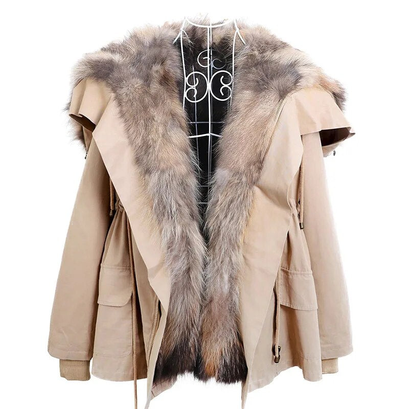 Losse Duck Down Real Fox Fur Collar Parka Puffer Coats