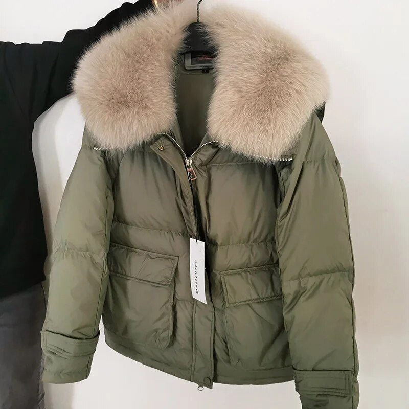 Losse Duck Down Real Fox Fur Collar Parka Puffer Coats