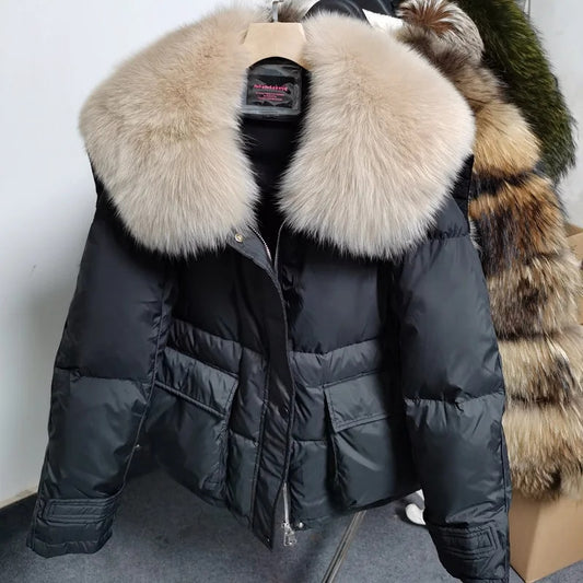 Losse Duck Down Real Fox Fur Collar Parka Puffer Coats