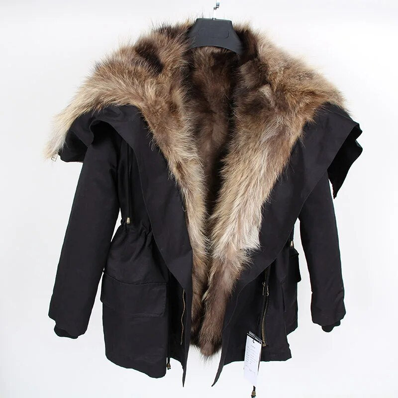 Losse Duck Down Real Fox Fur Collar Parka Puffer Coats