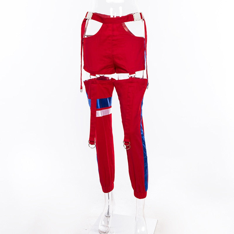 Buckle High Waist Hollow Thigh Loose Long Pants