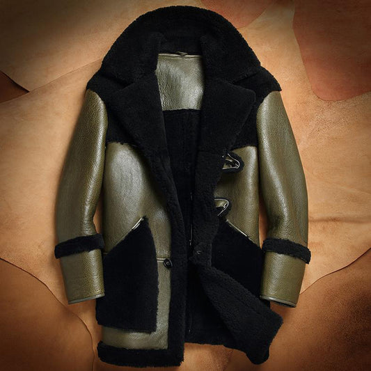 Genuine Leather Real Shearling Fur Lining/Trim/Shoulders/Pockets Mid Coat