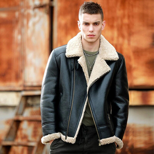 Genuine Leather Moto Jacket Real Shearling