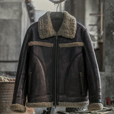 Genuine Leather With Shearling Fur Lining and Trim Aviator Jackets