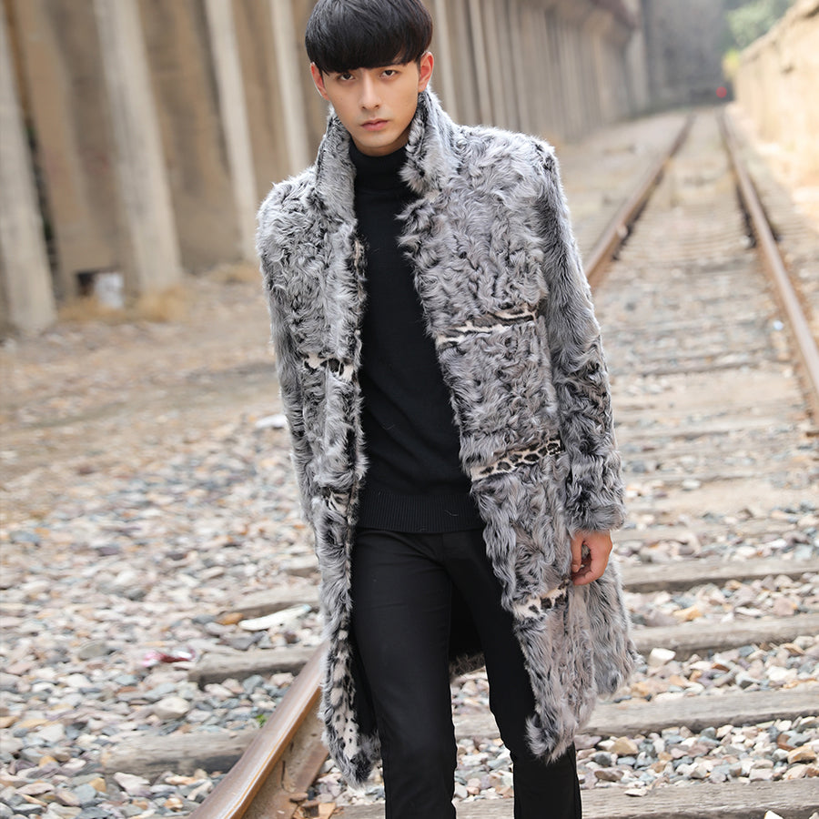Real Sheep Fur Leopard Stripe Print Overcoat