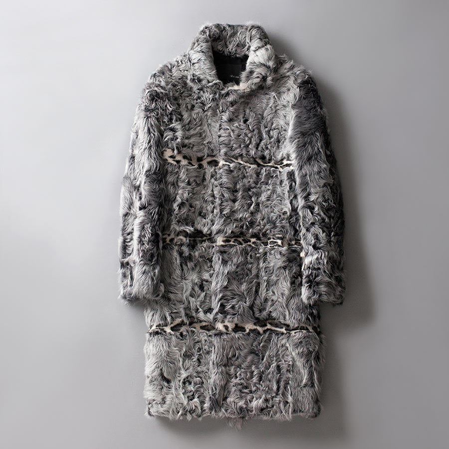 Real Sheep Fur Leopard Stripe Print Overcoat