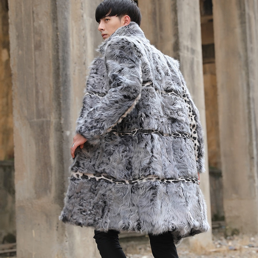 Real Sheep Fur Leopard Stripe Print Overcoat
