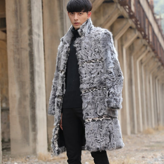 Real Sheep Fur Leopard Stripe Print Overcoat