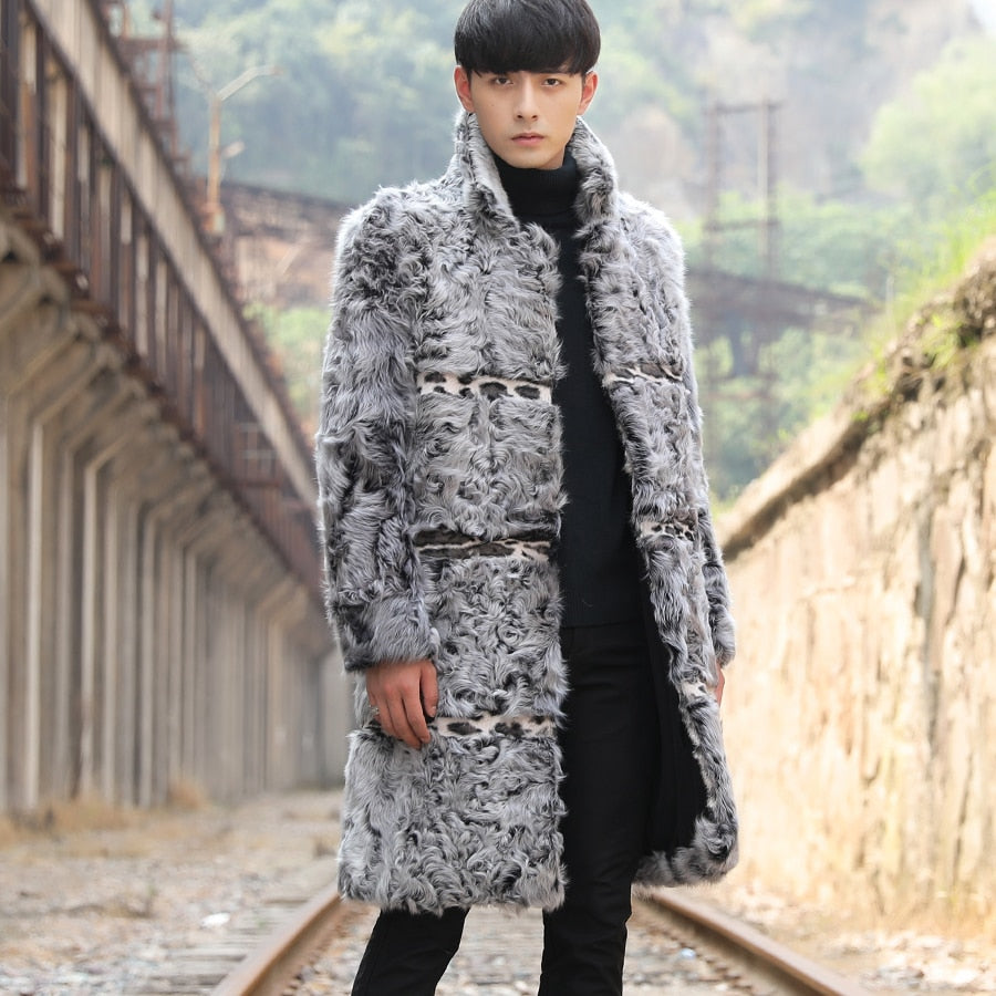 Real Sheep Fur Leopard Stripe Print Overcoat
