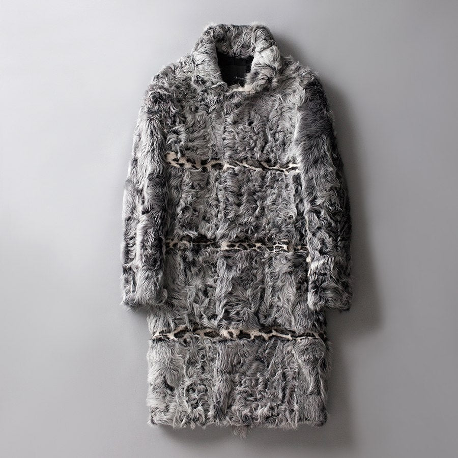 Real Sheep Fur Leopard Stripe Print Overcoat