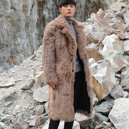 Brown Real Sheep Fur Turn-down Collar Coats