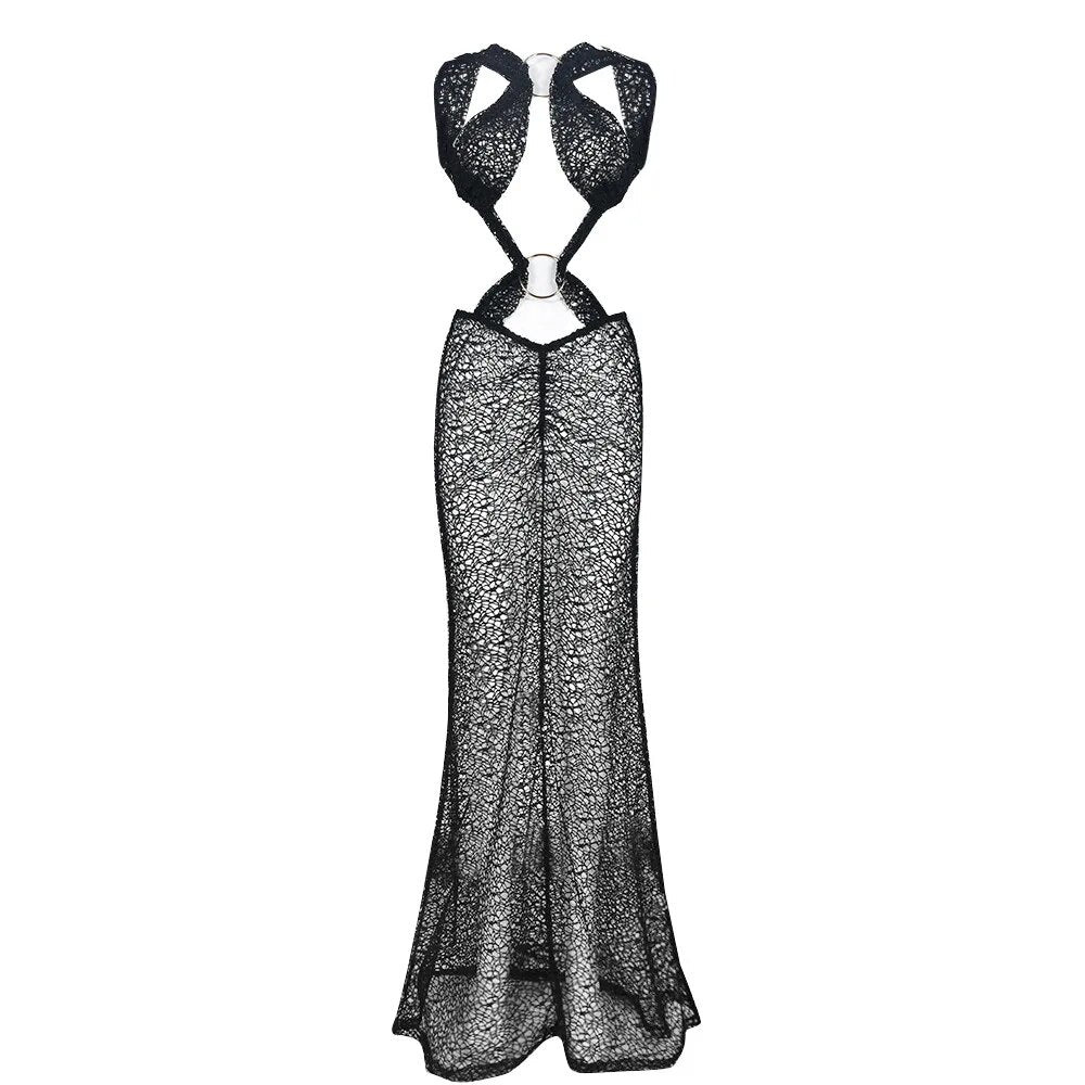 Netted Metal Ring Hollow Maxi Dress