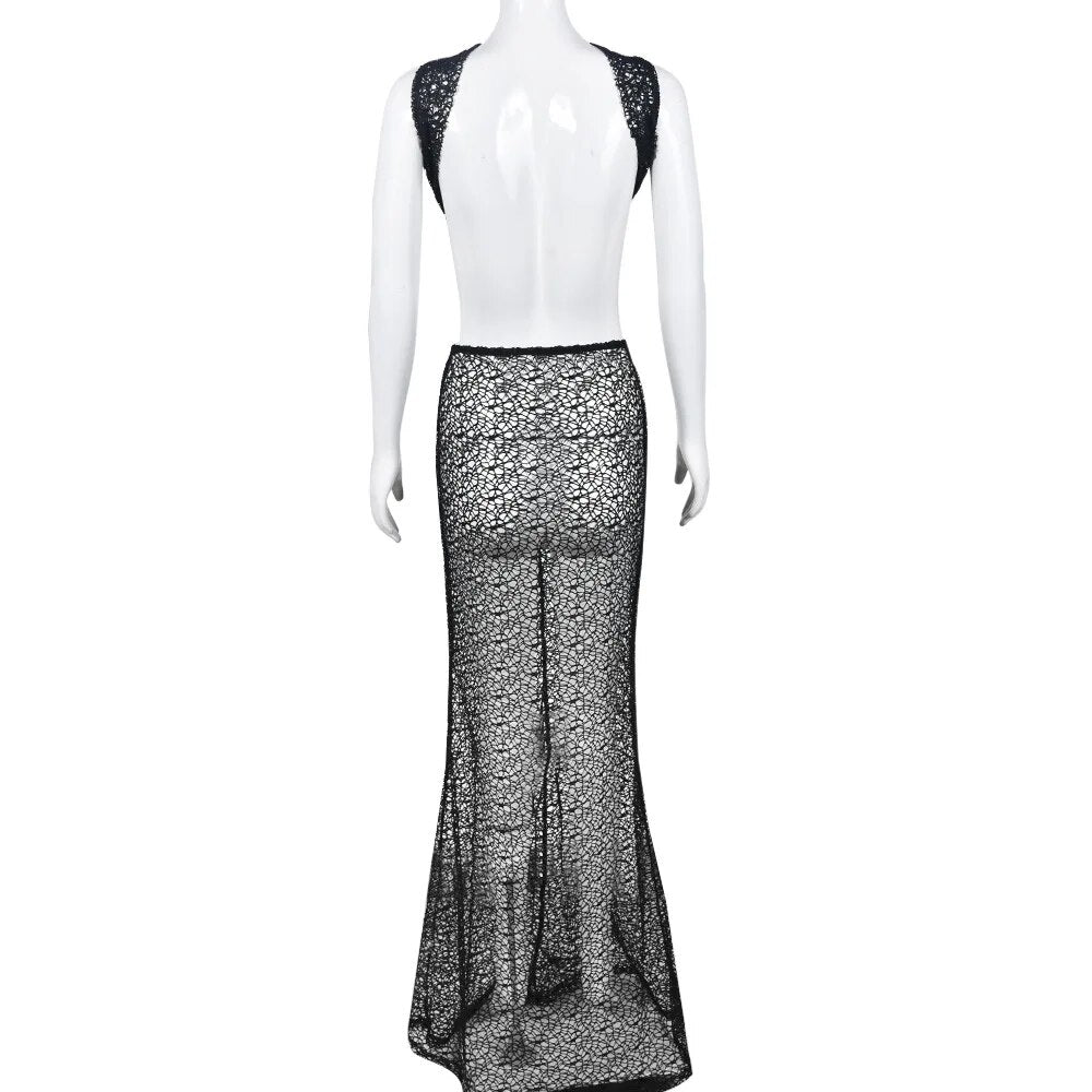 Netted Metal Ring Hollow Maxi Dress