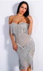 Off Shoulder Striped Glitter Tassel Dresses