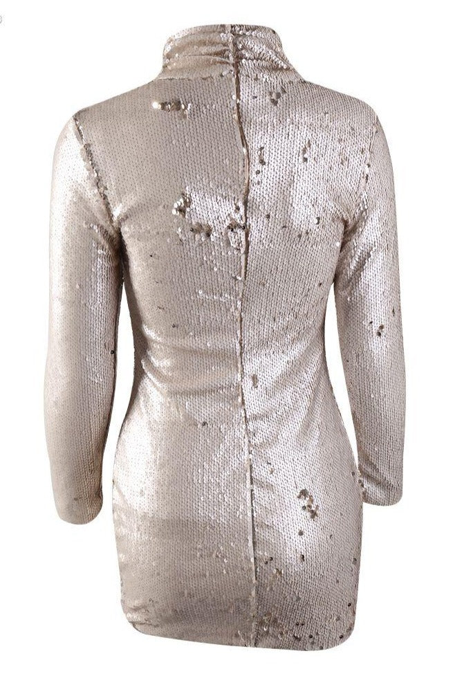 Sequin High Neck Hollow Out Mini Dress