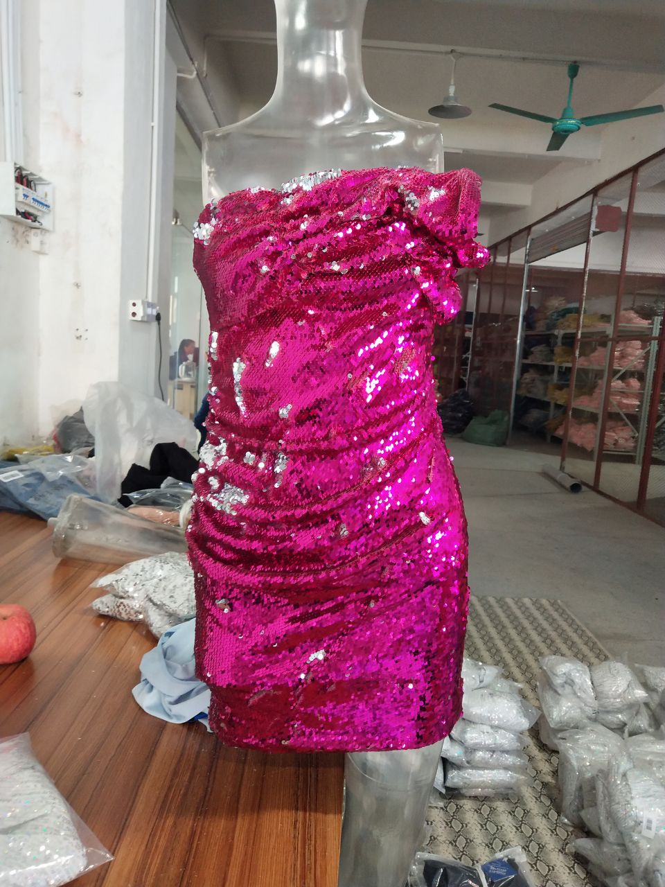 Rose Sequin Bow Sleeveless Bodycon Mini Dress