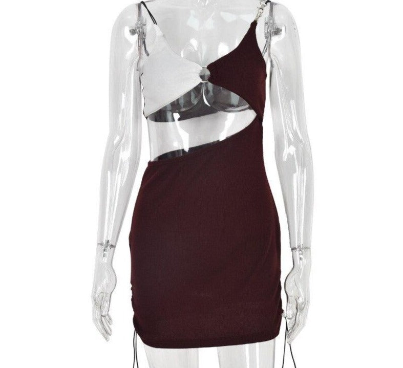 Two Tone Hollow Belly Bodycon Mini Dresses