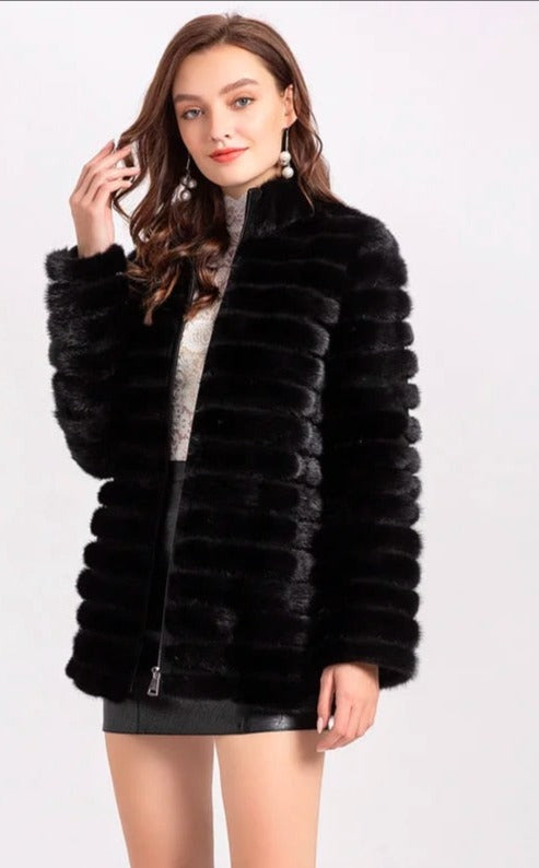 Knitted Natural Real Fur Mink Coats Hooded