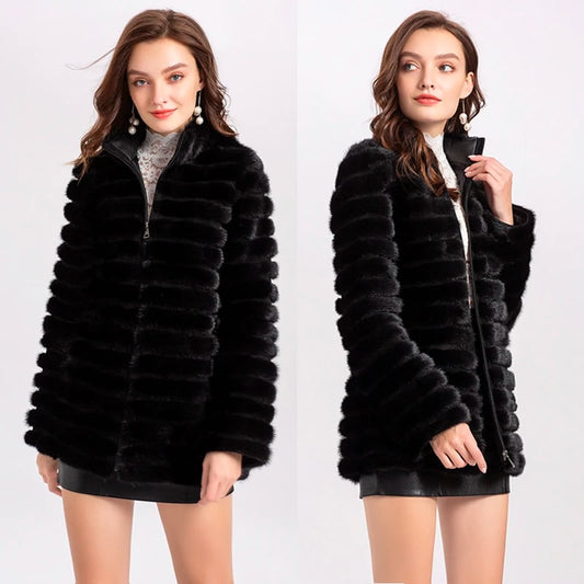 Knitted Natural Real Fur Mink Coats Hooded
