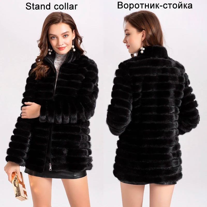 Knitted Natural Real Fur Mink Coats Hooded