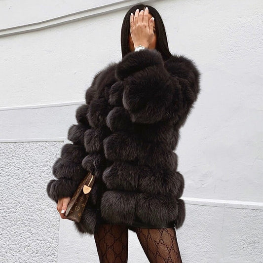 Real Fox Fur O-neck Overcoats