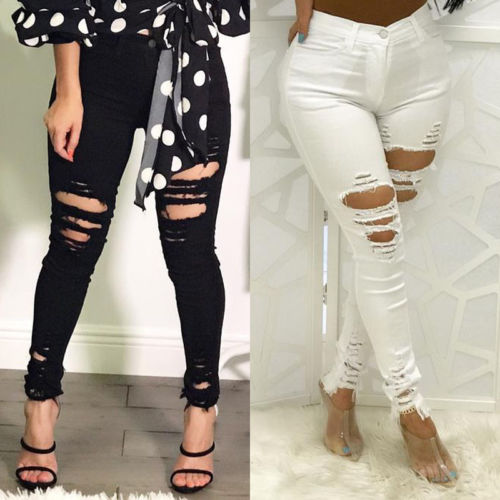 Black/White Multi Ripped Pencil Stretch High Waist Skinny Jeans