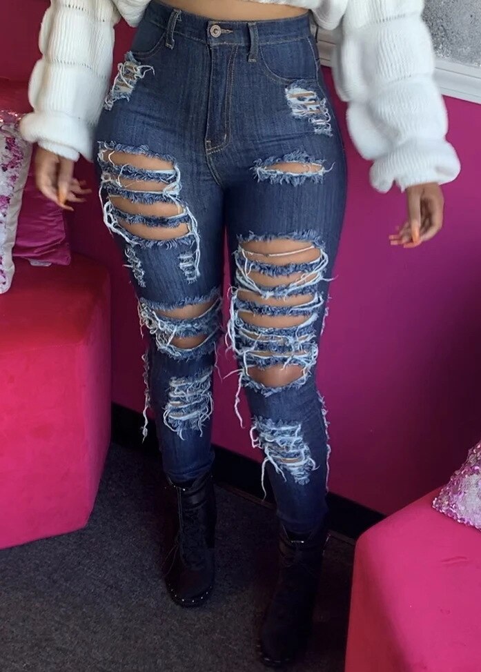 High Waist Ripped Denim Jeans