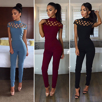 Short Sleeve Hollow Shoulder Jumpsuits