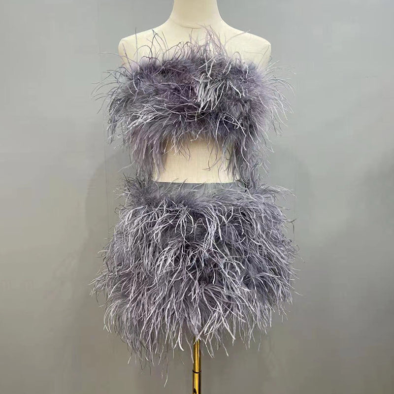 Ostrich Feather Crop Top & Skirts