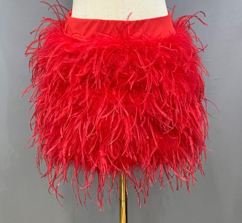 Ostrich Feather Crop Top & Skirts