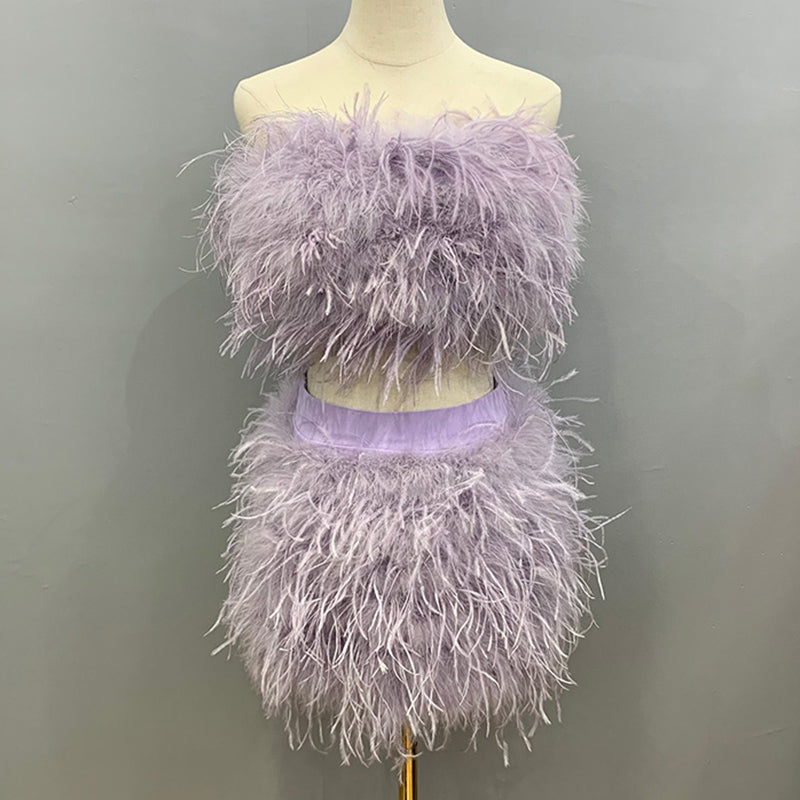 Ostrich Feather Crop Top & Skirts