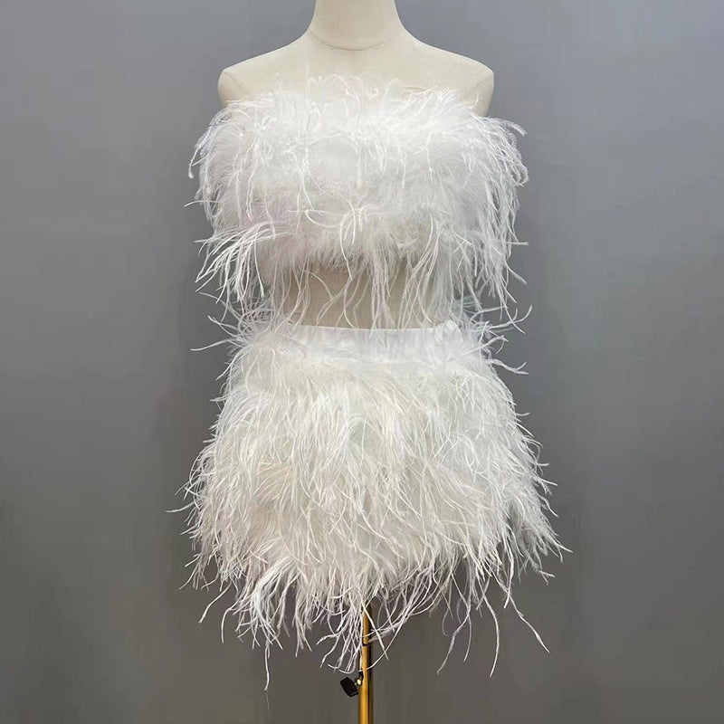 Ostrich Feather Crop Top & Skirts