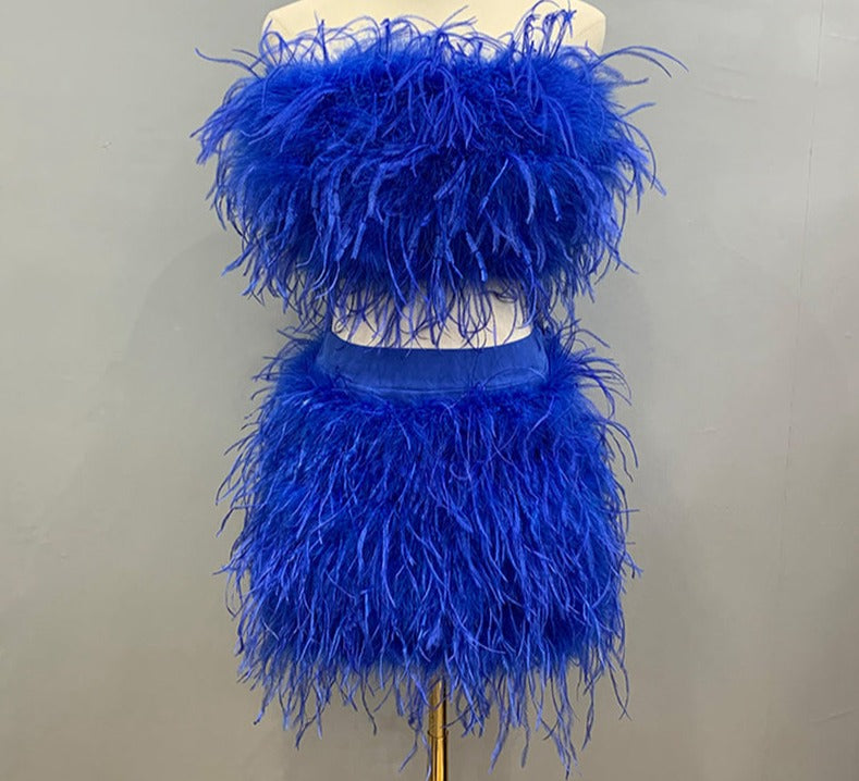 Ostrich Feather Crop Top & Skirts