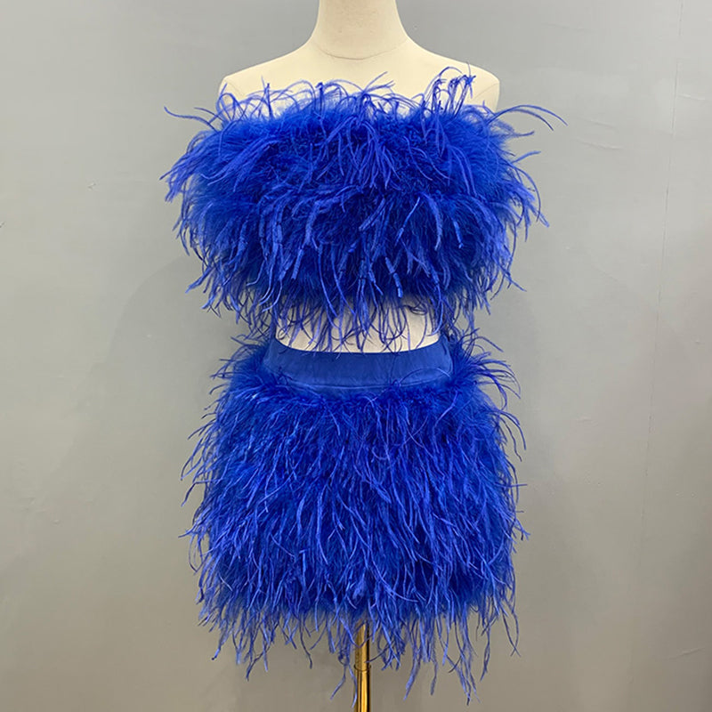 Ostrich Feather Crop Top & Skirts