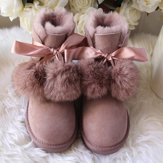 Genuine Leather Sheepskin Natural Fur Ankle Boots